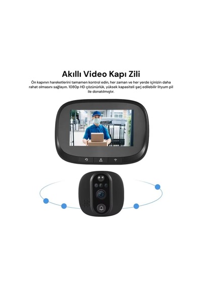 Akıllı Görüntülü Kapı Zili - Siyah