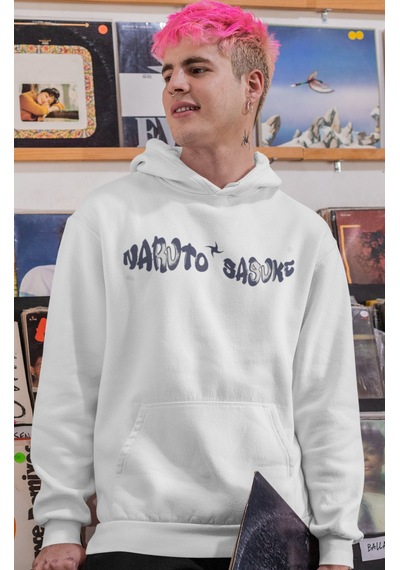 Sevbano Naruto Sasuke Uchiha Anime Sırt Baskılı Unisex Oversize Penye Hoo beyaz