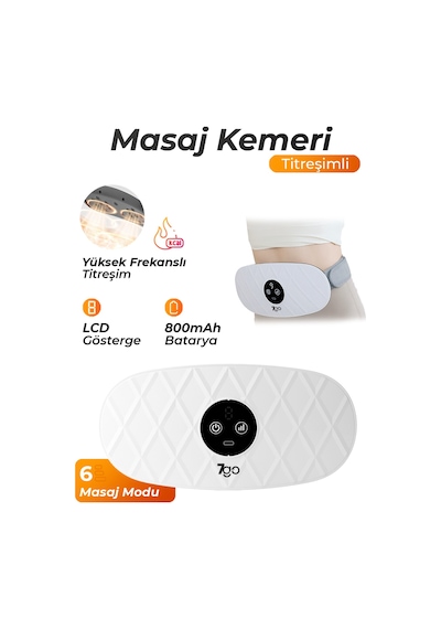 7go 7gmg9 Titreşimli Karın Masaj Kemeri: Göbek , 6 Mod, Usb-c Şarjlı Vibrasyon Cihazı Beyaz