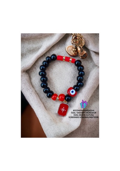 Cam Bodrum Boncuk Charm Nazar Boncuk Bileklik Nazar Boncuklu Bileklik Siyah 60062269