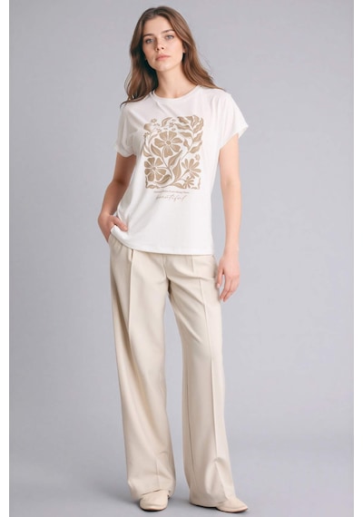 Defacto Bisiklet Yaka Çiçekli Ekru Kadın T-shirt G8804ax/er105 Ekru