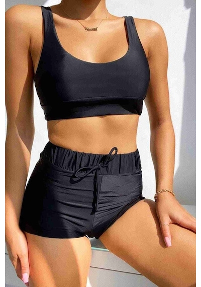 Angelsin Şortlu Tankini Bikini Takım Siyah