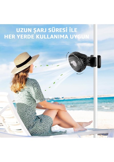 Robeve Şarjlı Usb Mini Klipsli Vantilatör Fan - 3 Kademeli - 360 Hareketli - Bebek Arabası, Ofis, Masaüstü, Kamp
