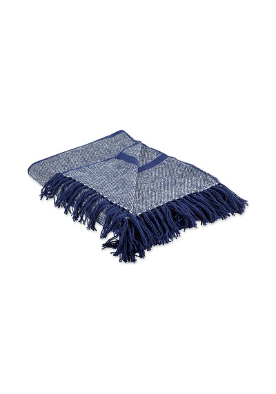 Lexroo Lacivert Çizgili Homespun Örtü, 50x60 6,35 Cm Püsküllü