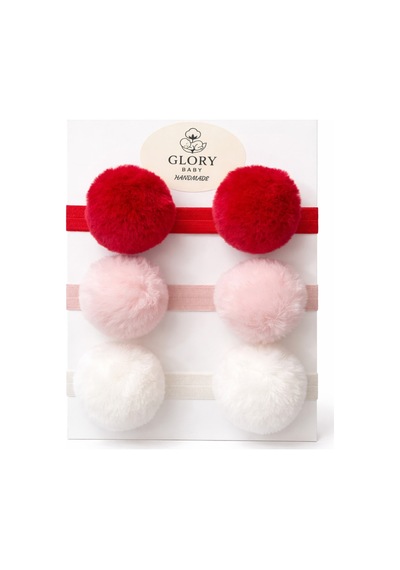 Kız Çocuk Bebek Ponponlu Bandana 3'lü Set Kırmızı-pembe-ekru Kırmızı-pembe-ekru