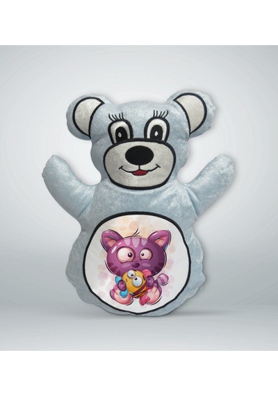 Bk Gift Sevimli Sevimli Kedi Tasarımlı Mavi Ayıcık Yastık-5
