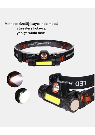 Profesyonel Şarjlı Led Kafa Lambası - Uzun Mesafe + Ortam Aydınlatması Renkli