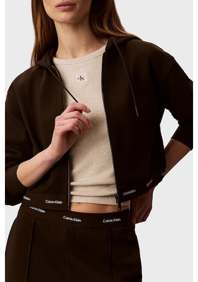 Calvin Klein % 100 Pamuk Logolu Regular Fit Fermuarlı Kapüşon Yaka Sweat Lv047g252gto2 Bayan Sweat Lv047g252g To2 Kahve