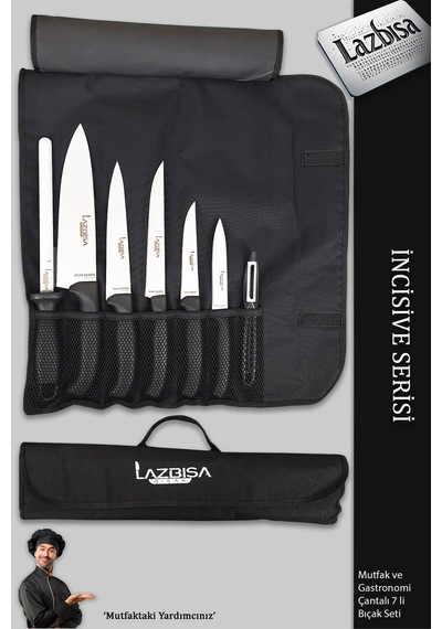 İncisive Serisi Çantalı 7 Li Mutfak Gastronomi Bıçak Seti Mft-690 Siyah