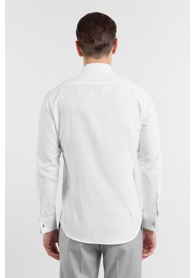İmza Beyaz Ata Yaka Uzun Kol Cepsiz Slim Fit Pamuklu Gömlek 1004260415