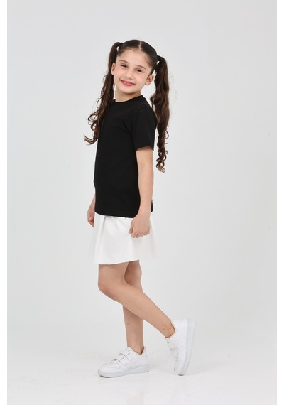 Erdem Kıds Kız Çocuk Siyah Düz Baskısız Kısa Kol Basic Casual-okul T-shirt Siyah Siyah