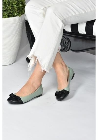 Fox Shoes Yeşil/Siyah Kadın Babet D726019509 Yeşil - Siyah