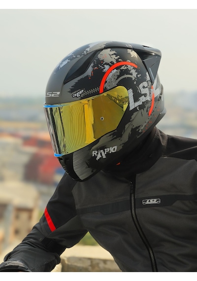 Spoıler Sarı Cam + Ls2 Rapid 2 Circle Motosiklet Kaskı Mat Siyah - Kırmızı