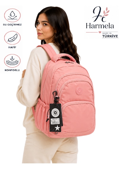 Hafif Suya Dayanıklı Kumaş Okul Sırt Çantası Unisex Okul Çantası 34600 Pudra Pembe