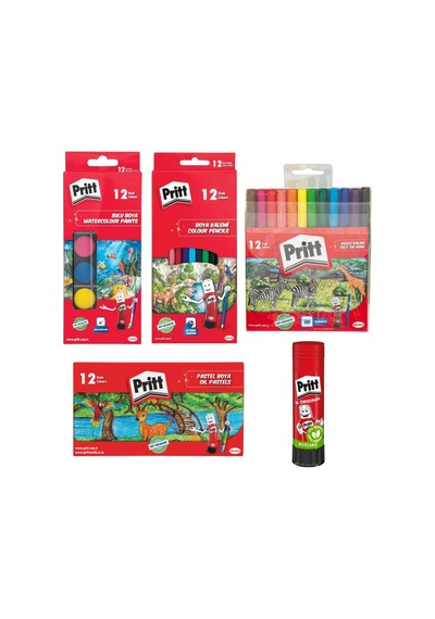 Boya Seti Kuru Sulu Pastel Keçeli Ve 43 Gr Stick Yapıştırıcı Kırtasiye Seti Prit