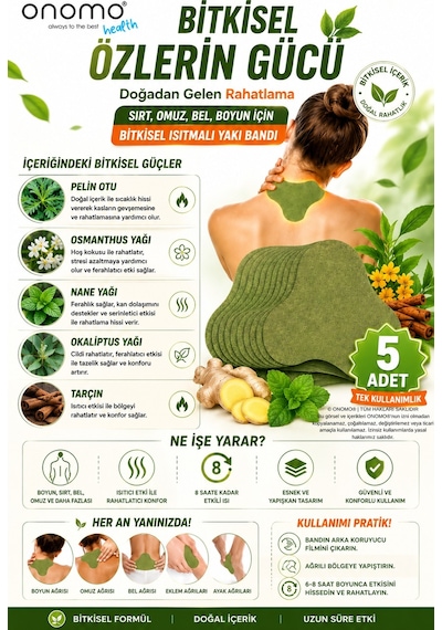 Health Sırt, Omuz, Bel, Boyun, Fıtık Için Bitkisel Isıtmalı Fizik Yakı Bandı 5 Adet