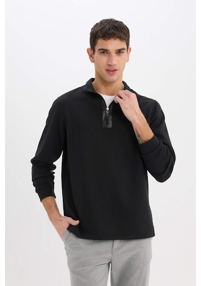DeFacto Regular Fit Dik Yaka Yarım Fermuarlı Basic Düz Sweatshirt D7226AX25SPBK81