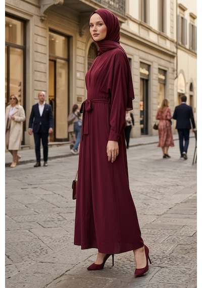 Bestenur Yarasa Kol Modal Elbise 1700 - Bordo
