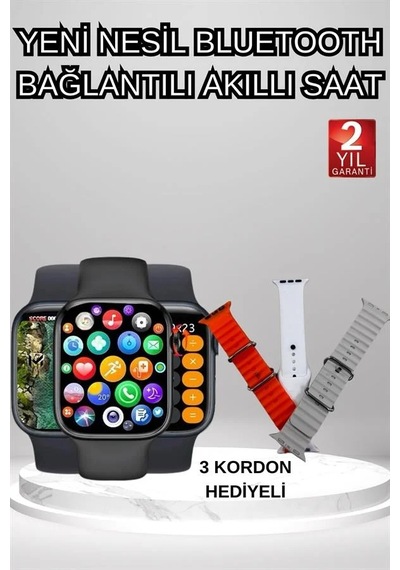 Akıllı Saat Arama Görüşme Bildirim Görme Uyku Ve Takibi Nabız Ölçer 3 Kordon Hediyeli