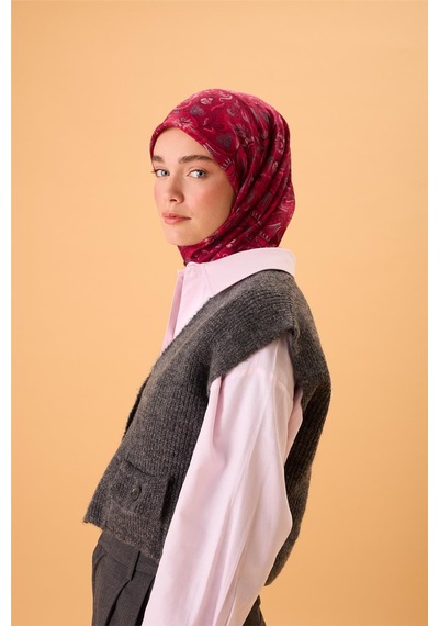 Silk Home İnce Pamuk Soft Eşarp Fuşya-çilek Kırmızısı Desenli Tok Duruşlu 90x90 Çok Renkli