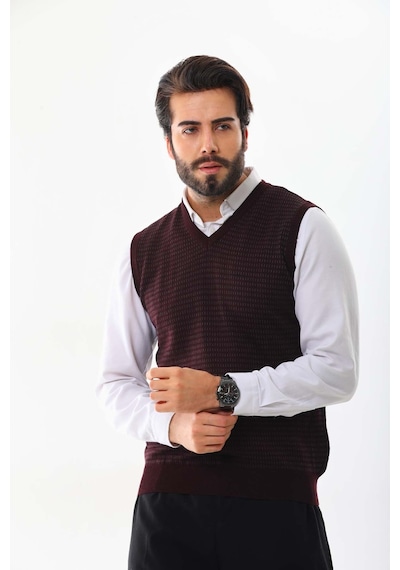 Pelikan Erkek V Yaka Yün Süveter 4p10 Bordo
