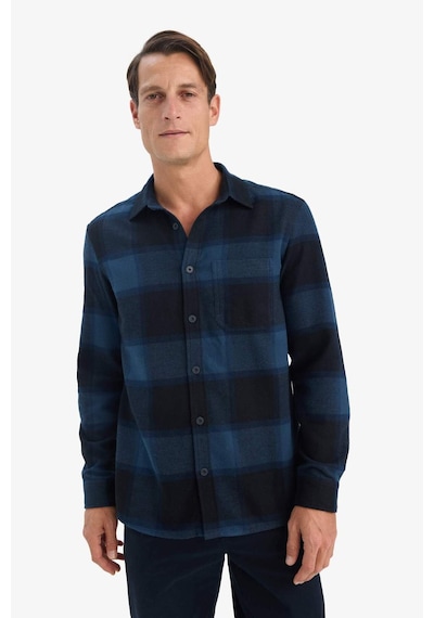 Defacto Regular Fit Polo Yaka Kareli Flanel Uzun Kollu Gömlek E8242ax25aunv64 Lacivert-nv64