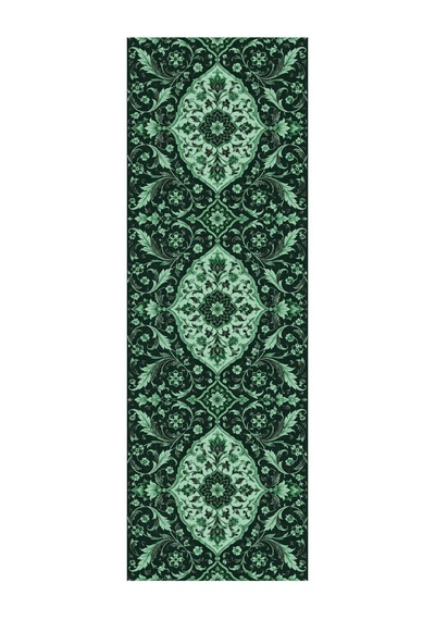 Kartela Halı İmparatorluk Gecesi Yeşil Krem Koridor Mutfak Yolluk Halısı Kaymaz Taban 60x180 Cm