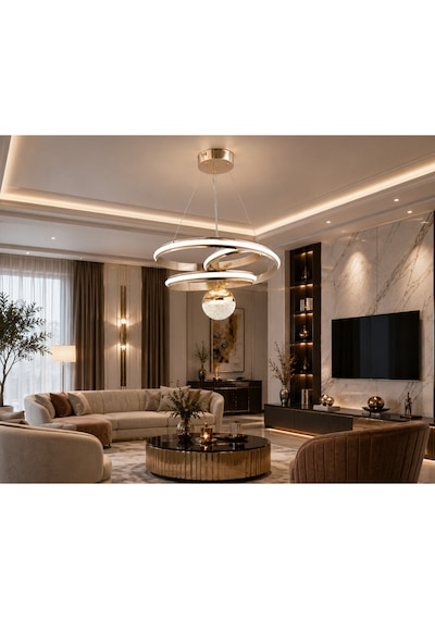 Valeria Modern Gold Led Sarkıt Avize,3 Renk Yanabilen Modern Avize,salon Led Avize