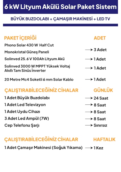 6 Kw Lityum Akülü Solar Güneş Enerjisi Sistemi