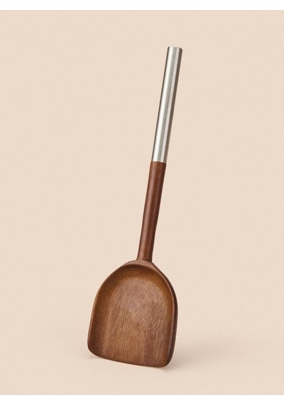 Çelik Saplı Servis Takımı - Akasya Servis Spatula Servis Seti 31 Cm Kahverengi