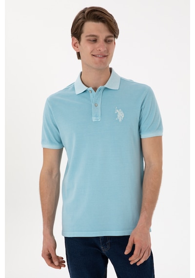 U.S. Polo Assn. Erkek Slim Fit Polo Yaka Açık Mavi Yıkamalı Basic Tişört 50305995-VR007