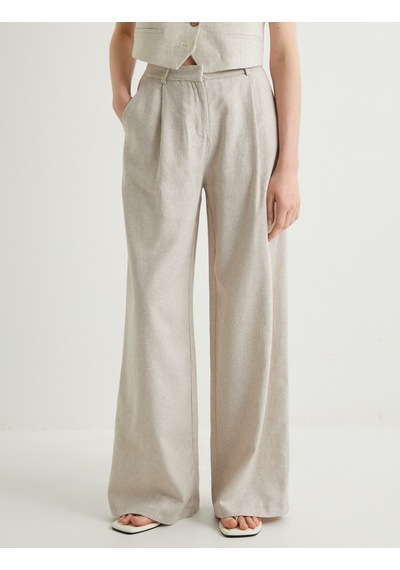 Koton Keten Karışımlı Pantolon Palazzo Bol Paça Cepli Normal Bel Bej Desenli 4sak40407pw Ekru Koton Keten Karışımlı Pantolon Palazzo Bol Paça Cepli Normal Bel Bej Desenli 4sak40407pw Ekru