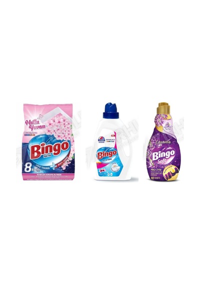 Bingo Tüm Renkler Toz Det. 8 Kg + Amber Sıvı Det. 1755 Ml + Soft Yumuşatıcı 1440 Ml 3'lü Set Diğer