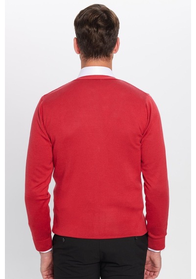 Tudors Erkek Slim Fit Düğmeli Düz Pamuklu Kırmızı Hırka-24131 Kırmızı