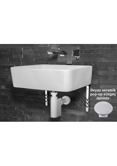 Studor Trap-Vent Beyaz Havalıklı Lavabo Sifonu Beyaz Seramik Pop-up Süzgeçli Tıkanma ve Koku Önleyici