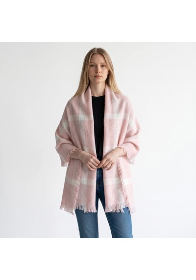 Kadın Ekose Desenli Yumuşak Kaşmir Hisli Omuz Şalı - 70x190 Cm Pembe