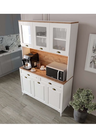 Guneystore Gözde Kahve Köşesi - 140 Cm Mdf Ayaklı Mutfak Dolabı - Led Aydınlatmalı Atlantik Çam - Beyaz Guneystore Gözde Kahve Köşesi - 140 Cm Mdf Ayaklı Mutfak Dolabı - Led Aydınlatmalı Atlantik Çam - Beyaz