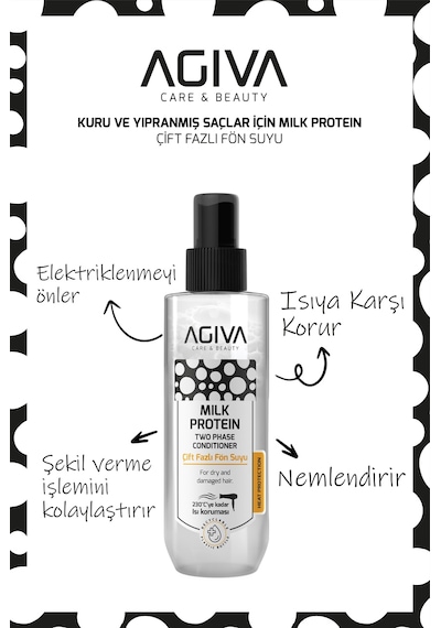 Agiva Care & Beauty Milk Protein Onarıcı, Besleyici Ve Isı Koruyucu Çift Fazlı Fön Suyu - 250 Ml