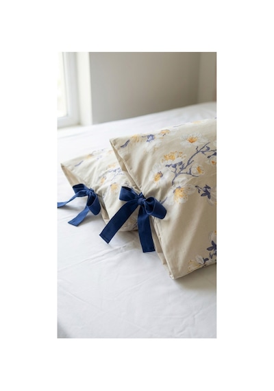 %100 Pamuklu Çiçek Desenli Bağcıklı Yastık Kılıfı 2 Adet 50x70 Cm Mavi - 864755501 Mavi