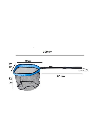 Lnd-26 40x30cm Kauçuk Tor 60cm Sap Katlanır Lrf Balıkçı Kepçesi