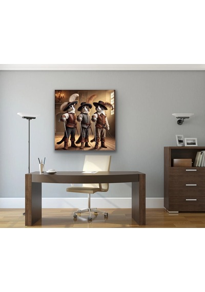 Üç Silahşör Kedi Kanvas Tablo 90x90cm Çok Renkli