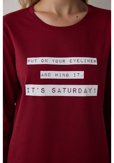 Penti Bordo Its Saturday Pantolon Pijama Takımı Kırmızı