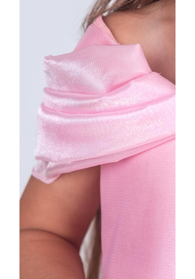 Kız Çocuk Düşük Omuz Detaylı Işıltılı Prenses Elbisesi M00760 Pembe