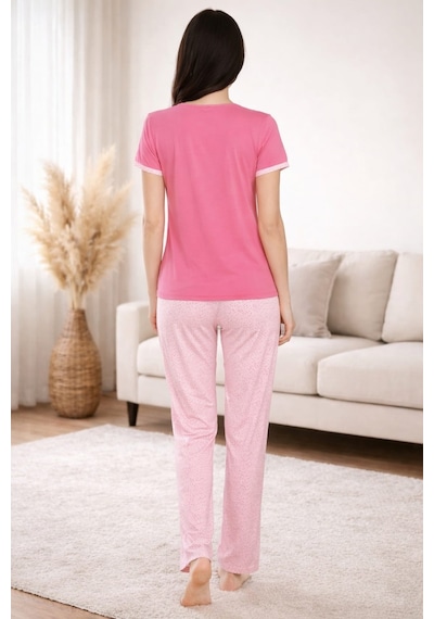 Pemilo Kadın 2004-36 Kısa Kol Likralı Bambu Pijama Takımı Pembe