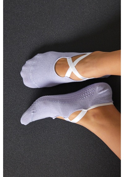 Bamboo Star Bambu Kadın Lila Kaydırmaz Taban Silikon Baskı Pilates Yoga Fitness Dans Aktivite Babet Çorabı 2'li