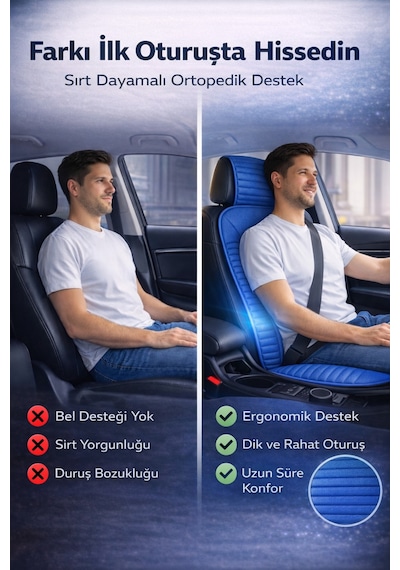 Honda Civic 2012-2015 Üniversal Vento Serisi 2 Parça Ön Oto Koltuk Minderi Mavi