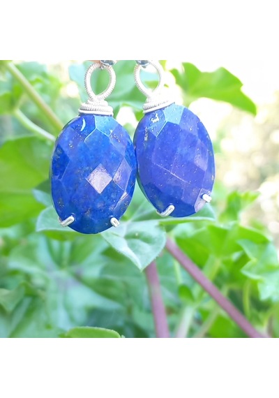 2742 Lapislazuli El Yapımı Çelik Aparatlı Küpe Lacivert