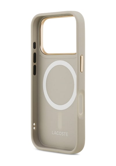Apple Uyumlu iPhone 17 Pro Kılıf Lacoste Lisanslı M-safeli Champs Elysees Pu Deri Tasarımlı Kapak Gri Gri