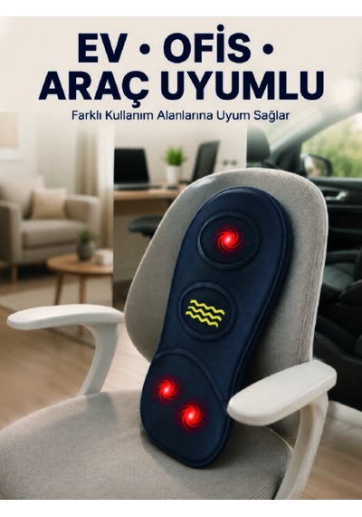 Isıtmalı Bel Masaj Minderi Ev Ofis Araç Uyumlu Titreşimli Destek Taba