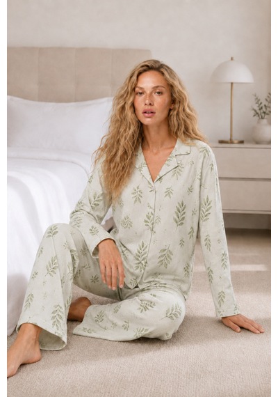 Kadın Casual Esnek Bol Çağla Pijama Takımı 4669 Çağla Yeşili